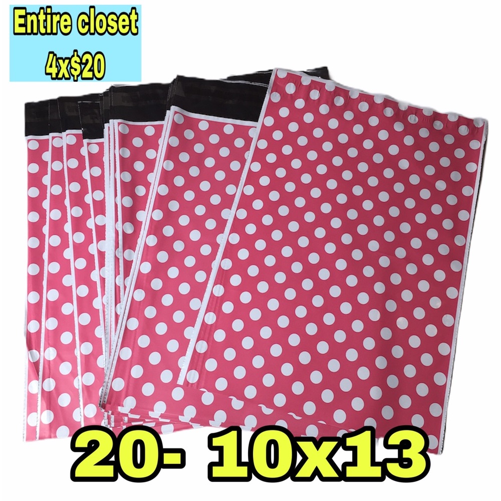 20- pink polka dot poly mailers sz 10x13
